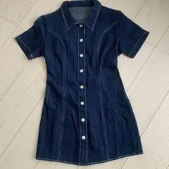 デニム半袖ミニワンピース