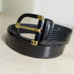 グッチ オールド ベルト ゴールド金具 バックル レザー ネイビー