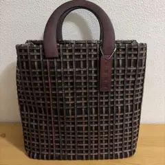 編み込みデザイン 牛革メッシュトートバッグ