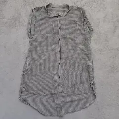 レディース　ストライプ 　ノースリーブシャツ　透け感あり　Lサイズ