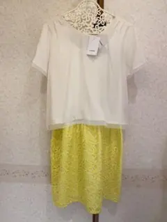 新品タグ付きクインズコートキャミワンピースと白ブラウスのセットアップ5サイズ