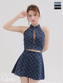 ROBE de FLEURS デニムホルターバストジップフレアミニキャバドレス