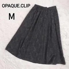 オペークドットクリップ　フレアスカート M　ブラック　ロング　ウエストゴム　花柄