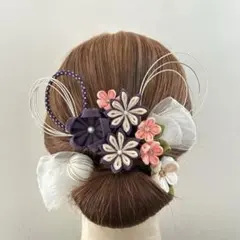 003 お花の髪飾り つまみ細工 卒業式 袴 入学式 コサージュ ピンクリップ