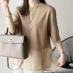 classicalelf 裾シアー切り替えライトダンボール半袖Tシャツ