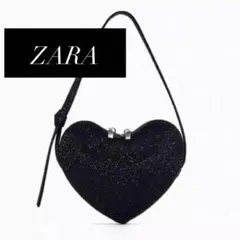 【入手困難】ZARA ラインストーン ハート ショルダーバッグ ブラック 完売品のサムネイル