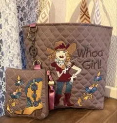 ロラライハリス★刺繍★カウガールちゃん★キルティングトート＆ポーチ