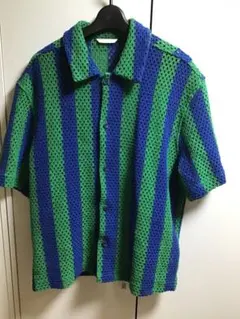 新品【ZARA/ザラ】半袖ニットシャツ/M★ブルー×グリーン★メンズ