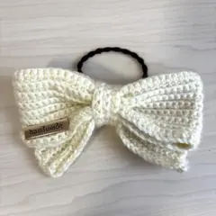 リボンゴム‪ ハンドメイド‪ 編み物‪ 手編み 毛糸 アイボリー 白