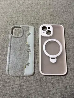 iPhone15用 クリア花柄ケース／MagSafe対応リング付きケース