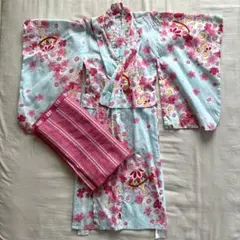 キッズ　浴衣　帯　2点セット　水色のサムネイル