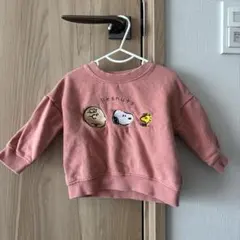 スヌーピー刺繍ピンクスウェットシャツ　80cm