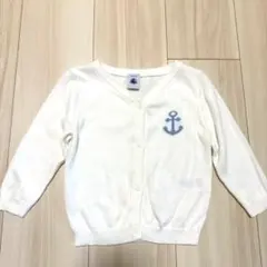 プチバトー　18ヶ月　80センチ　一歳　ホワイト カーディガン アンカー刺繍