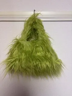 フェイクファー ハンドバッグ ライムグリーン 黄緑 ライトグリーン