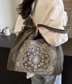 可愛い スヌーピー柄 刺繍 ペイズリー 刺繍エコバッグ トートバッグ