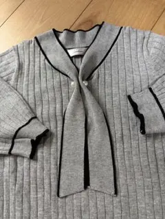 リブ編み グレー 半袖ニット