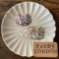 【303】リバティプリント　ハンドメイド　パッチンピン　ヘアピン　ねこ　ハート