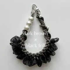 Elegant Frill & Pearl スマホハンドストラップ　ブラック　黒