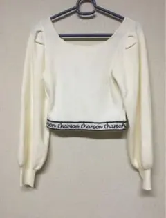 GRL ロゴヘム クロップド丈 リブニット トップス