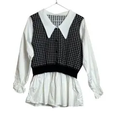 【GRL】チェック柄ニットレイヤード長袖シャツ