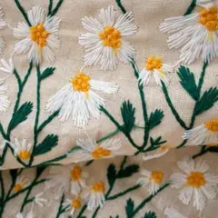 s3-hh▼135×50cm▼コットンリネン刺繡生地▼フラワー　ホワイト