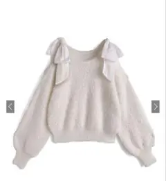 グレイル ショルダーオープンリボンシャギーニットトップス［Kz657］