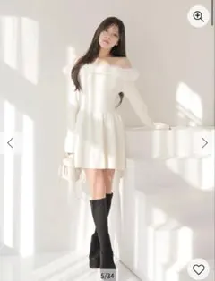 リップサービスLIPSERVICE ファーオフショルフレアニットワンピース