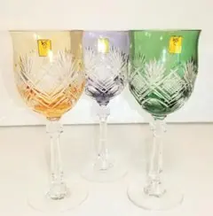 カガミ クリスタル ワイングラス 切子 サンクラール 未使用 PGA刻印 3色