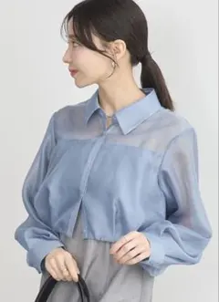 earth music&ecology バルーンシアーショートシャツ ブルーのサムネイル