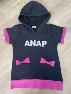 ANAP 女の子　キッズ　半袖パーカー　黒×ピンク