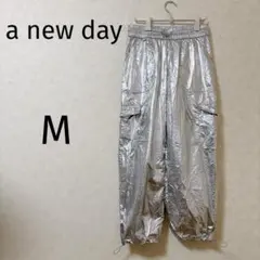 a new day 【Ｍ】シルバー ナイロンカーゴパンツ ボトム　古着