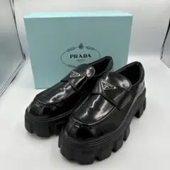 PRADA ブラック ローファー 厚底 モノリス 並行輸入品 ブラック プラダ モノリス ブラッシュドレザー ローファー | PRADA