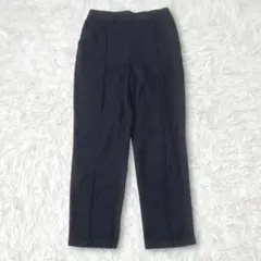 センターステッチ カジュアルパンツ　黒　ブラック　M 麻混合　ウエストゴム