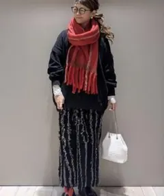 LEPSIM ストール マフラー 配色無地ストール　レッド