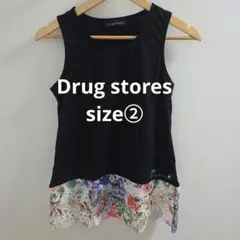 【新品】drug store's ノースリーブ 花柄レース切替 ブラック　Mのサムネイル