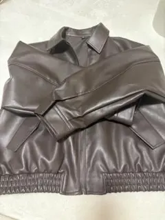 GU フェイクレザー　ハリントン　ジャケット　ブラウン