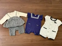 ロンパース 3点セット（黒白チェック・ネイビー・白ドット） 70センチ 女の子