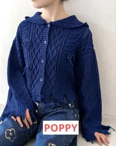 新品 POPPY ピンクボーダーニットカーディガン - メルカリ