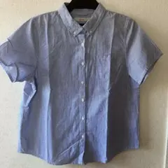 shuca グローバルワーク綿麻青白ストライプボタンダウン半袖シャツ サイズＬ