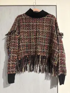 ZARA ツイード フリンジ トップス セーター タートルネック