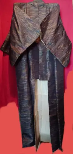 【中古】着物 ダークブルー ゴールド