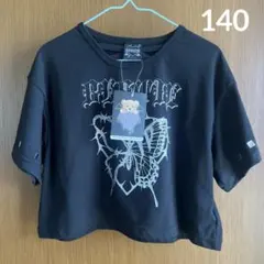 キッズ　女の子　半袖　ソデスタッズショート丈Tシャツ 140ブラック【美品】