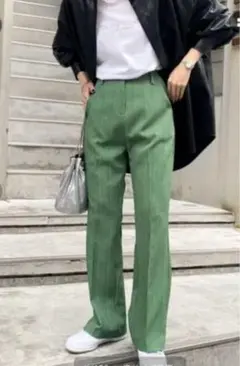 W.W.G スラックスフレアパンツ チェック柄　緑グリーン　レディースFREE