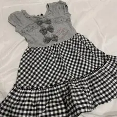 メゾピアノ　リボン　ギンガムチェック　ワンピース　120