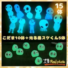 光るこだま10体+光る黒スケ5体♦︎青×緑 畜光 夜光鉢植 妖精 もののけ姫ジブリ