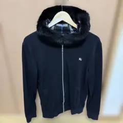 BURBERRY ブラックレーベル ファー付きチェック柄フードパーカー