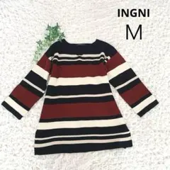 【美品】イング ボーダーニット Vネック【M】ゆったり 体系カバー カジュアル