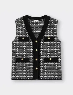 チェックニットジレ