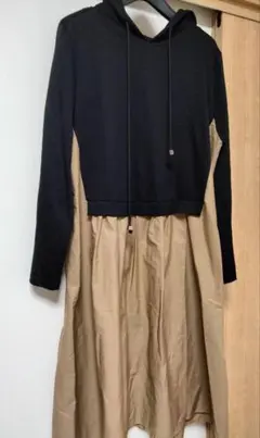 値下げ❗美品✨ アーモンド・アイ 異素材 パーカーワンピース バイカラーのサムネイル