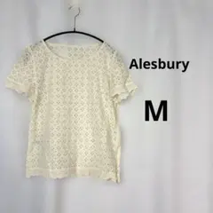 【美品】アリスバーリー コットンレース刺繍 半袖ブラウス アイボリー Mのサムネイル